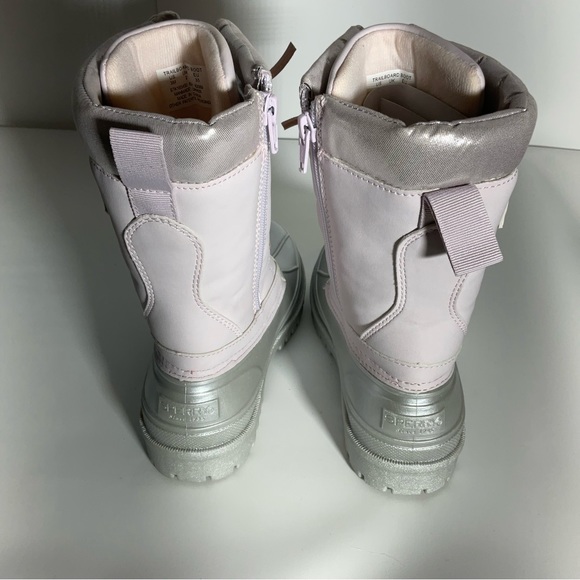 Sperry Kid’s Trailboard Boot Pink Shaft Laces Silver Upper Rubber Sole Zipper 3M - Picture 8 of 14